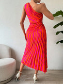 Vestido Longo Plissado Assimétrico